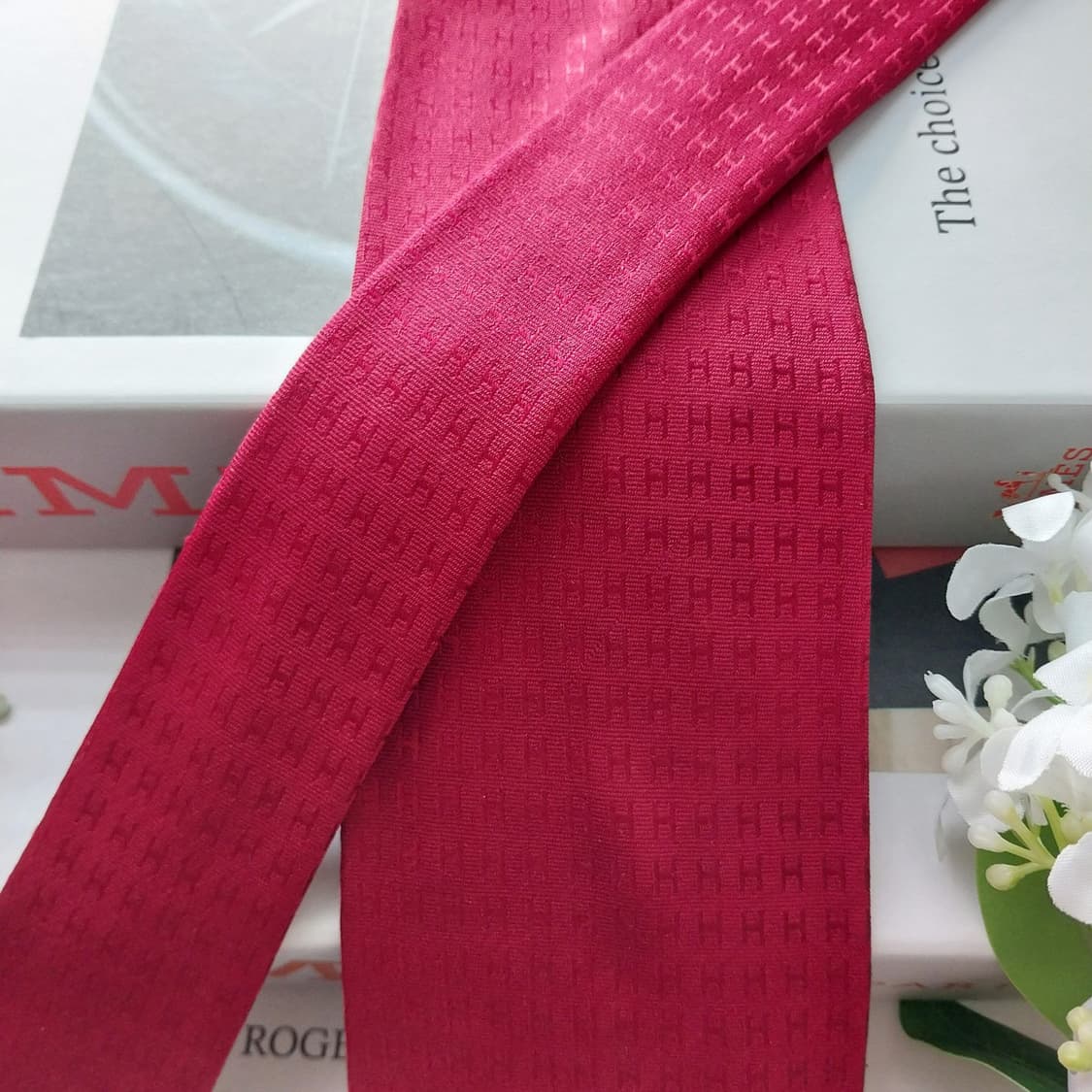 에르메스 실크 레드 H 자카드 넥타이 9.5cm A등급 K1700
 상품이미지4