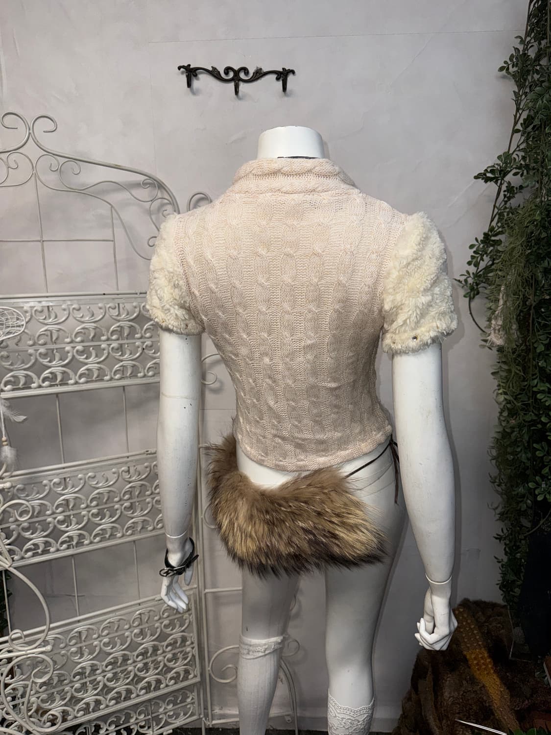 Ivory fur cubic sleeve half knit zipup 상품이미지2