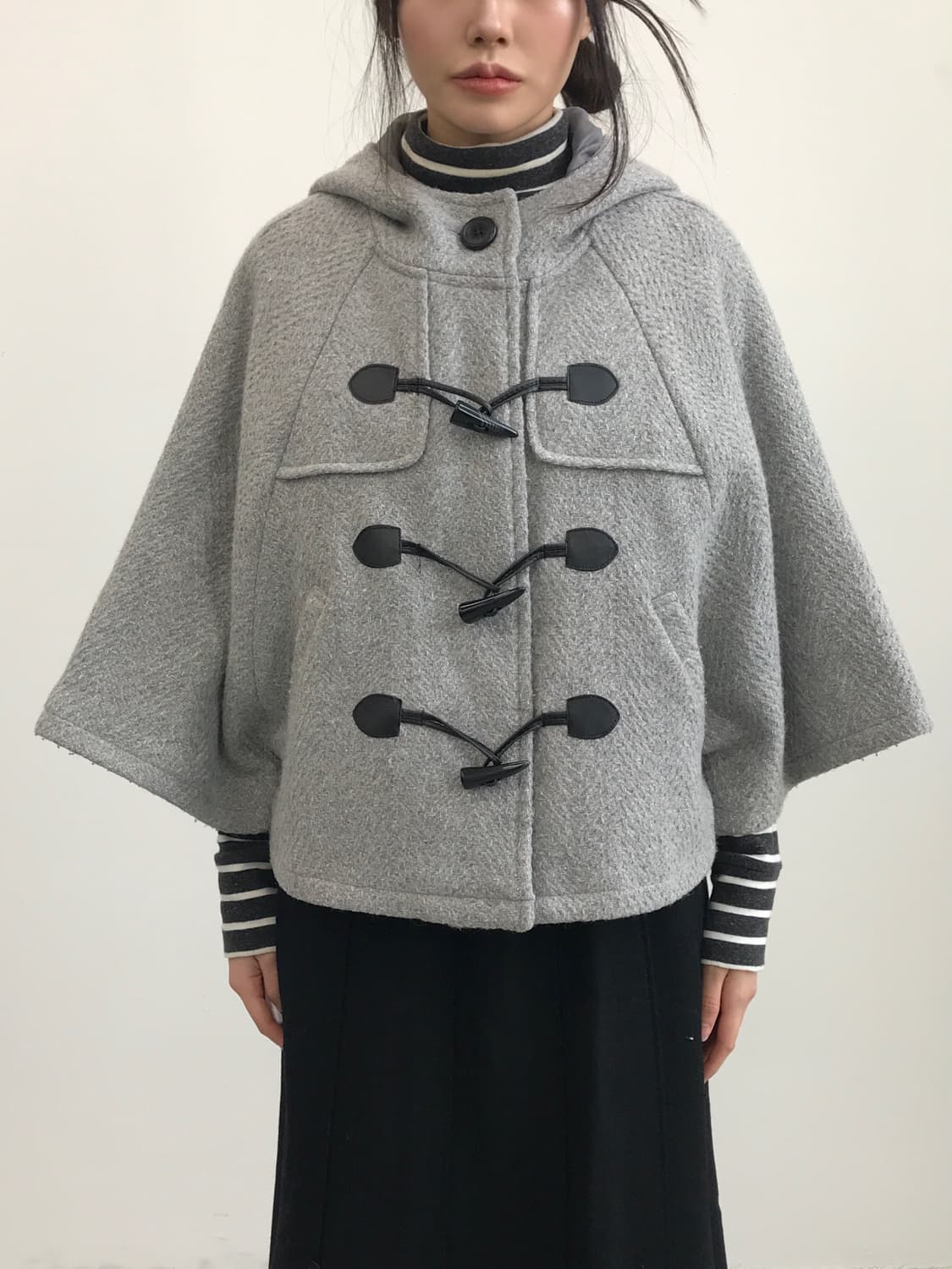Herringbone Wool Blend Duffle Cape Coat 상품이미지2