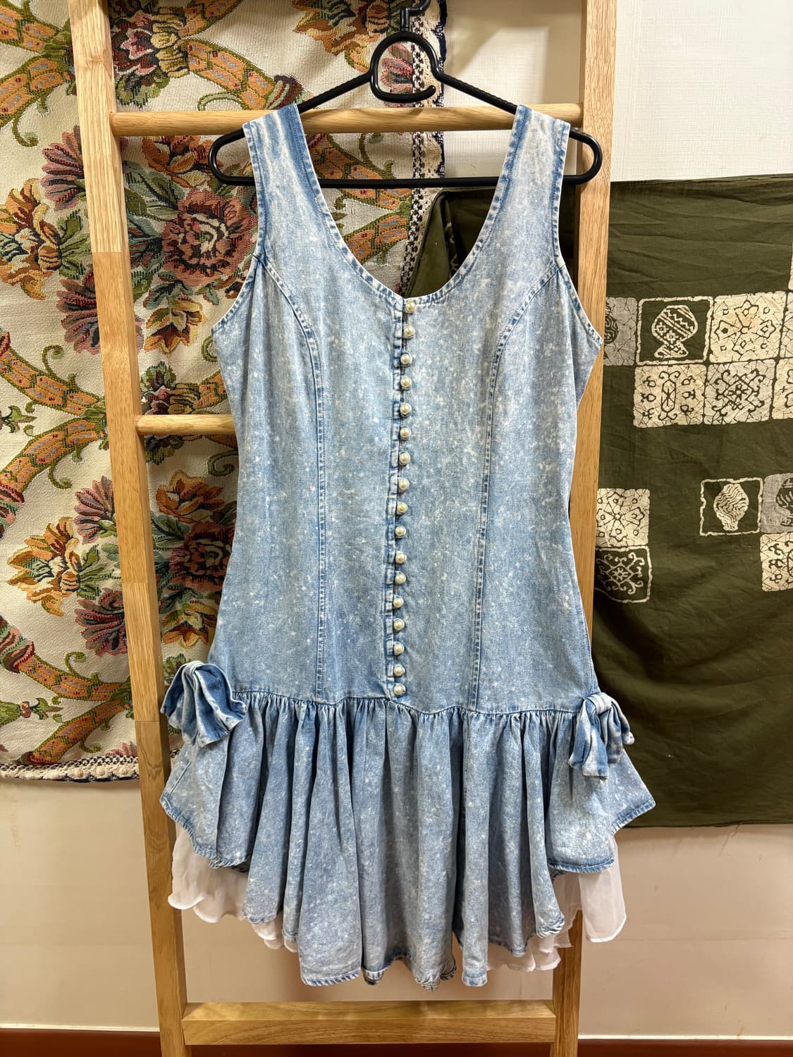 Patty 그런지페어리 데님 리본 레이어드 원피스 상품이미지1