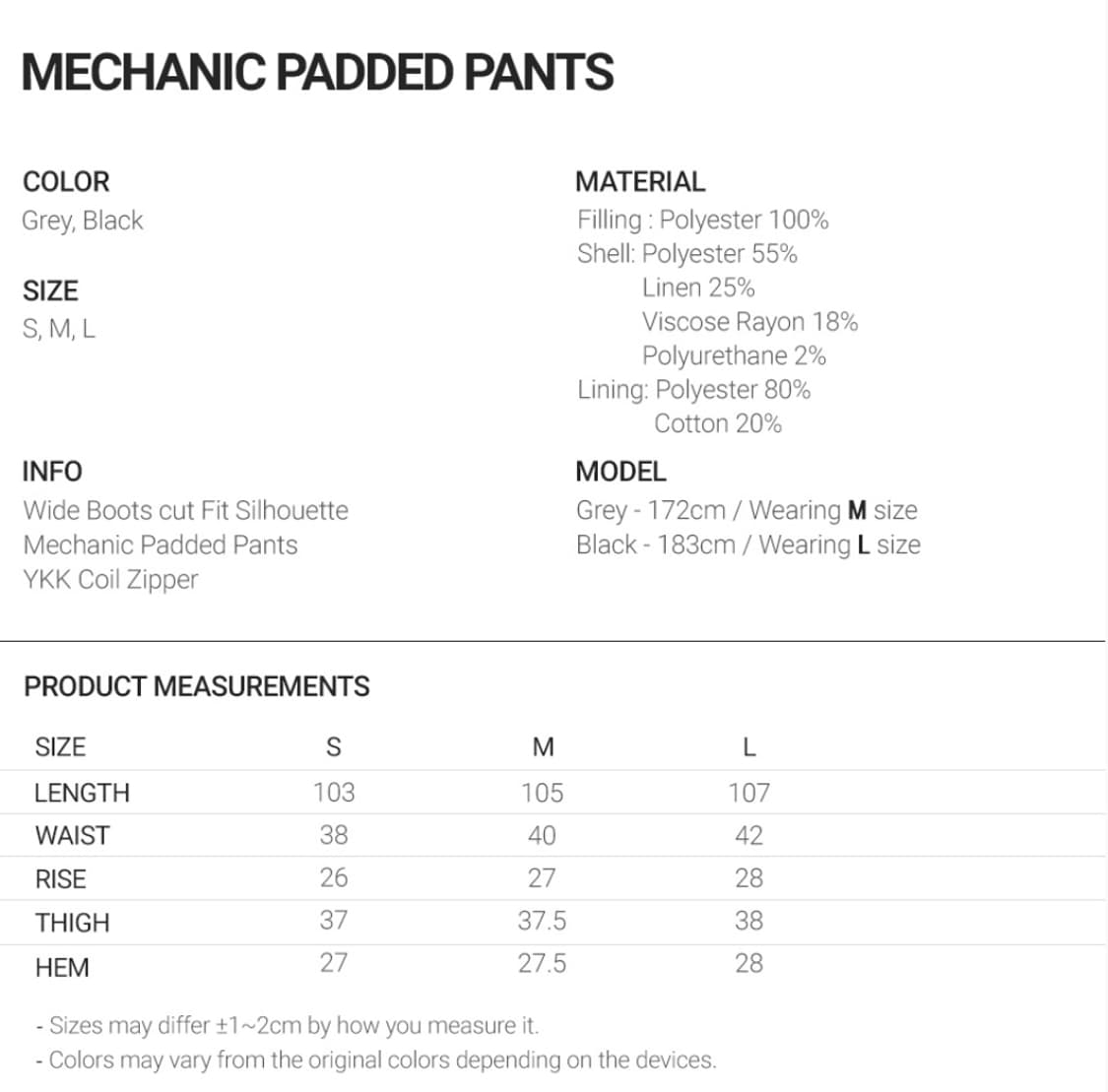 M 새제품) 나이스고스트클럽 메카닉 패디드 패딩 팬츠 방한 바지 블랙 상품이미지7