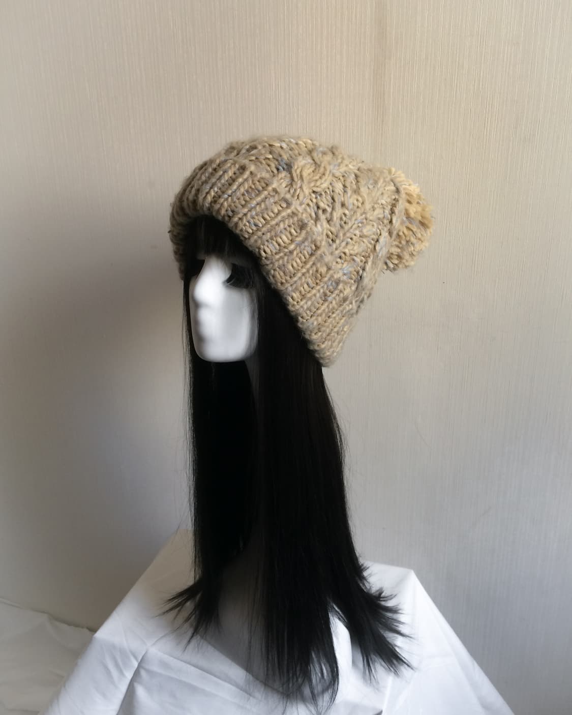 Pom cable pattern knit beanie 상품이미지1