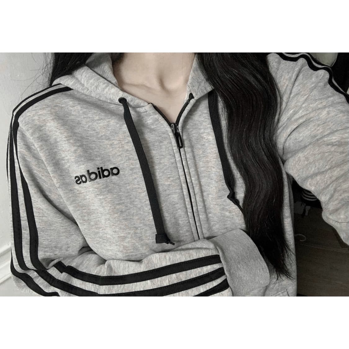 아디다스 회검 스펠로고 그레이 코튼 후드집업 상품이미지1