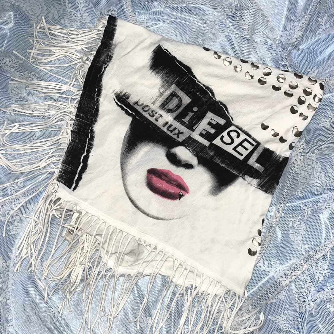 Diesel 디젤 y2k 글램 화이트 스카프 머플러 상품이미지2