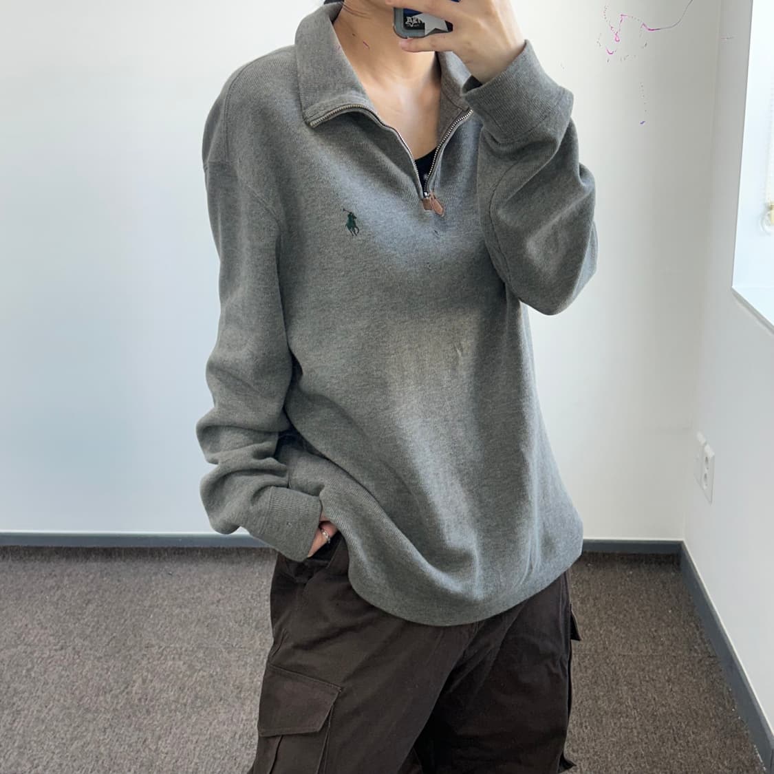 Polo 폴로 그린 포니 그레이 반집업 니트  상품이미지2