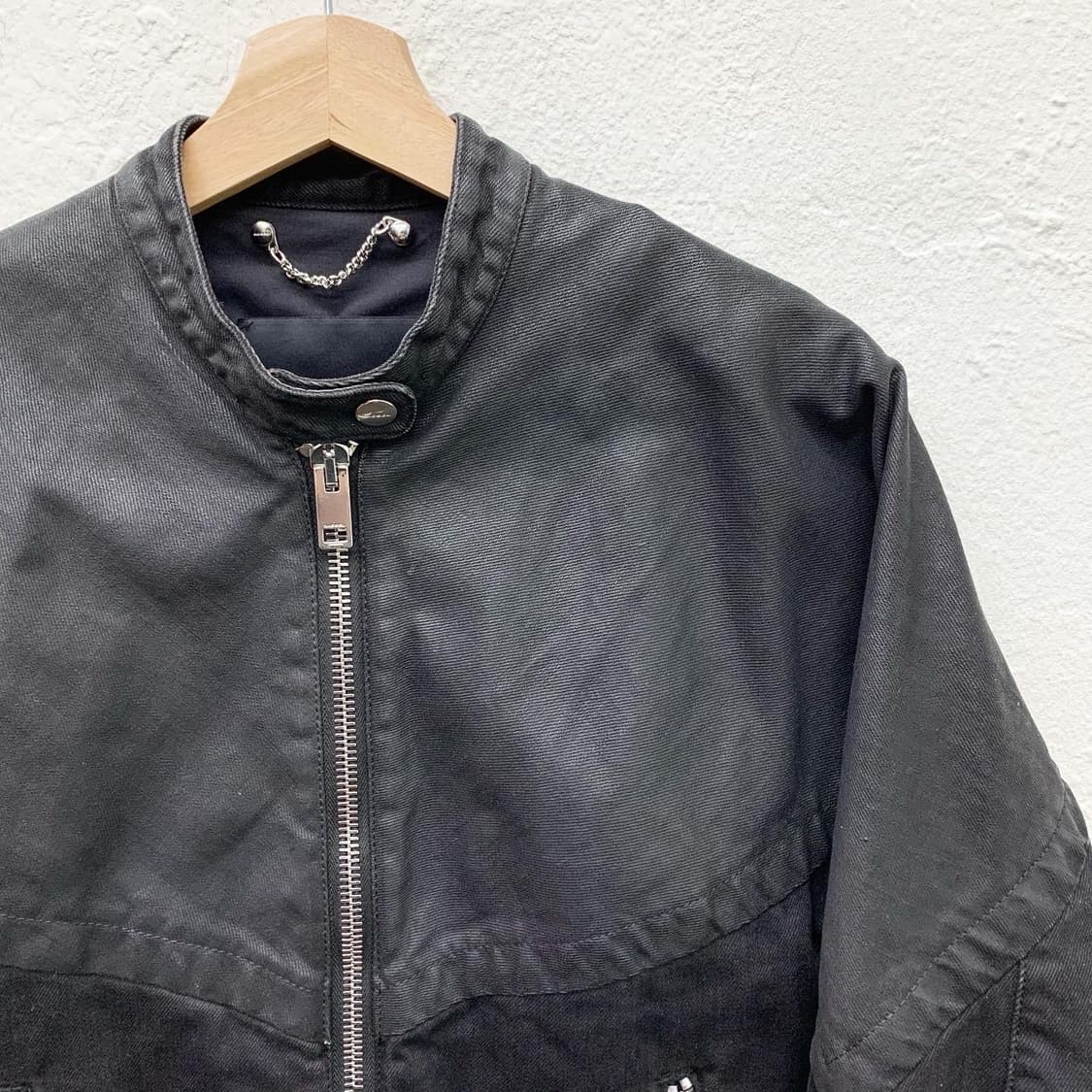 디젤 블랙 폴리 코튼 배색 크롭 봄버 자켓 상품이미지3