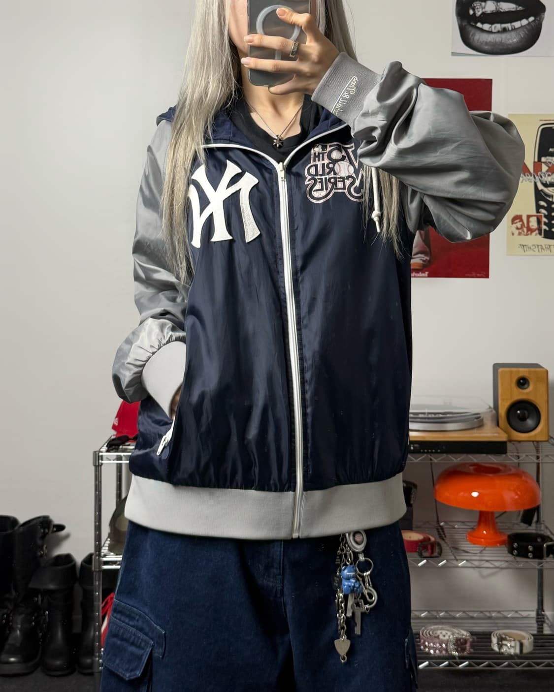 미첼앤네스 00s 뉴욕 양키즈 배색 바람막이 상품이미지1