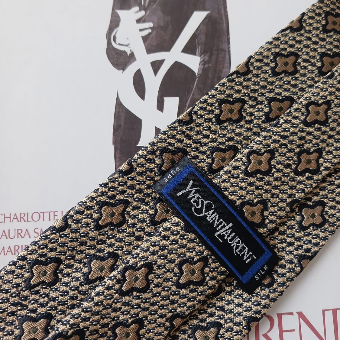 입생로랑 실크 브라운 자카드 패턴 넥타이 10cm A+등급 A19723 상품이미지8