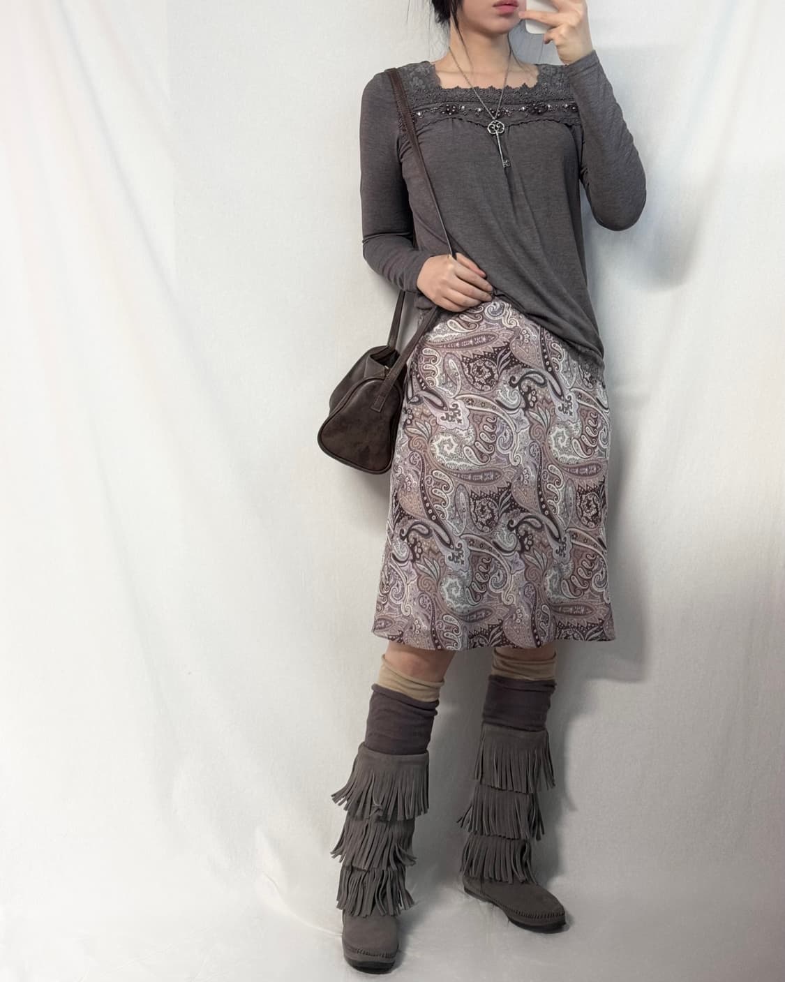 레이스 진주 디테일 롱 슬리브 티 상품이미지8