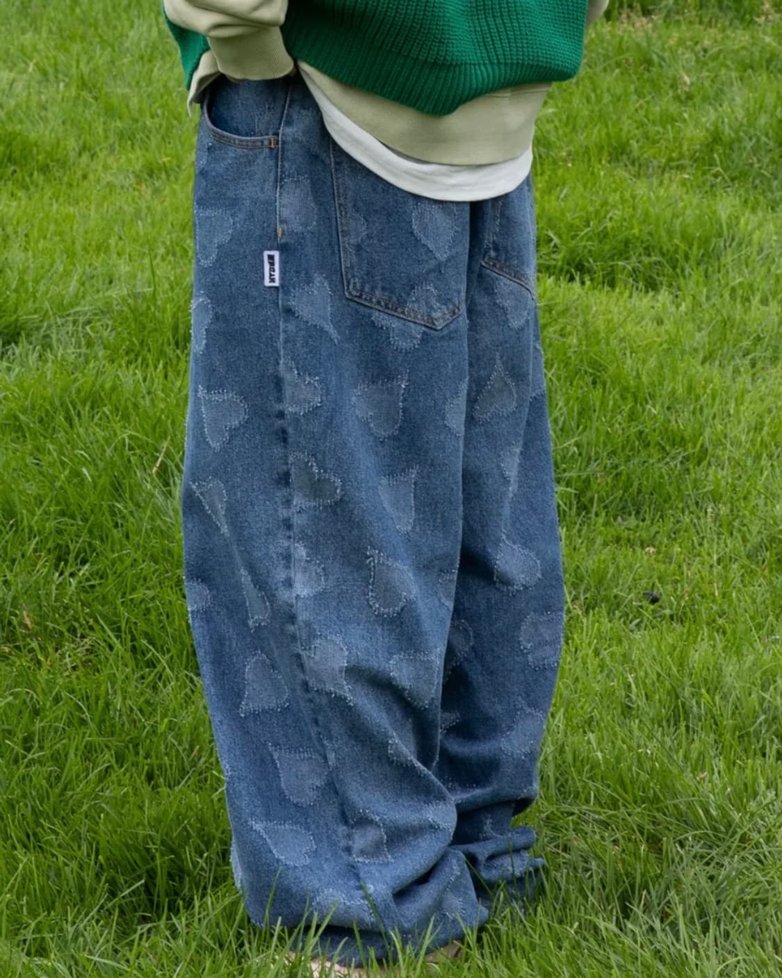 엑스톤즈 하트 데미지 밴딩 데님 팬츠 (BLUE) 상품이미지3