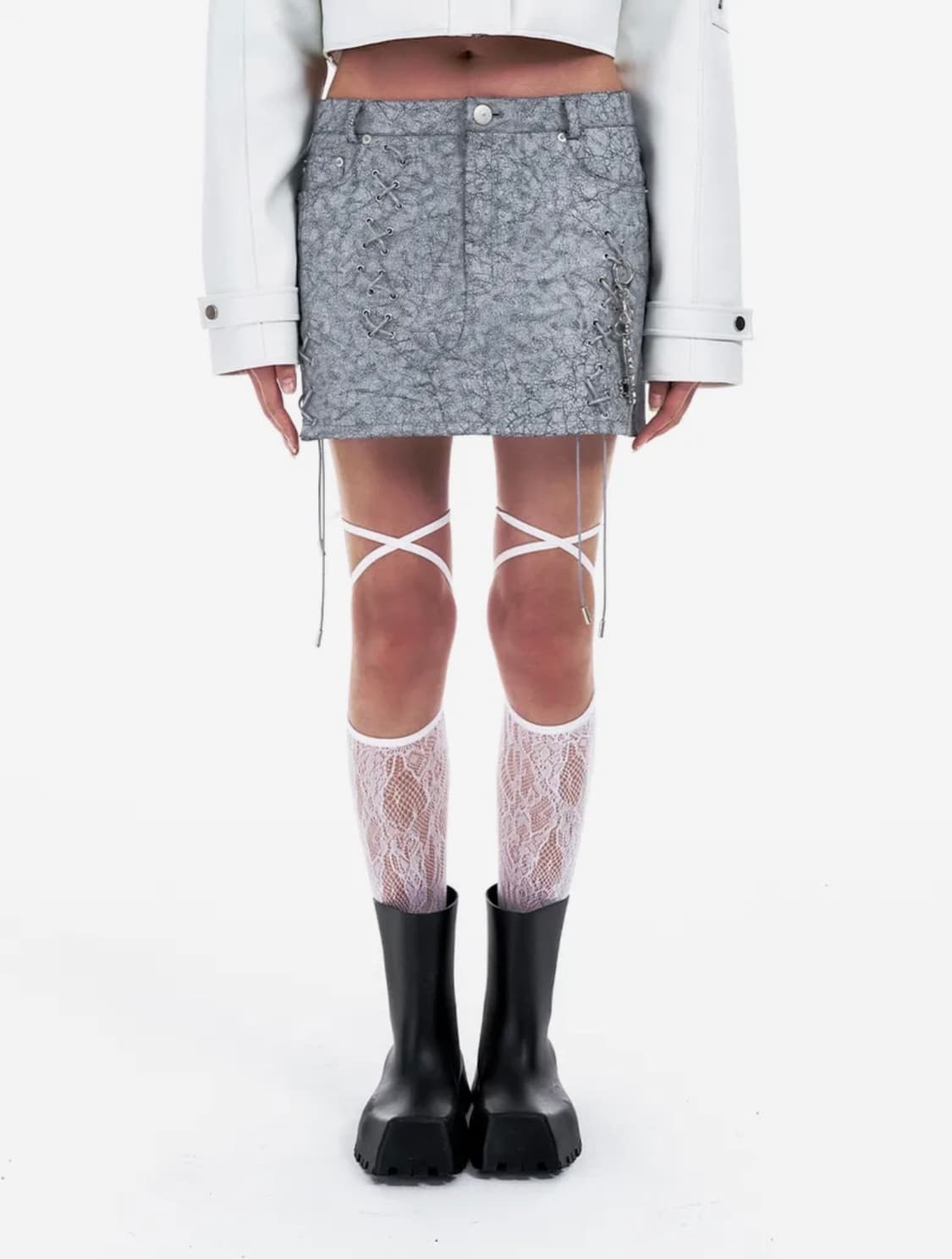 Yeel leey EYELET MINI SKIRT GRAY 상품이미지1