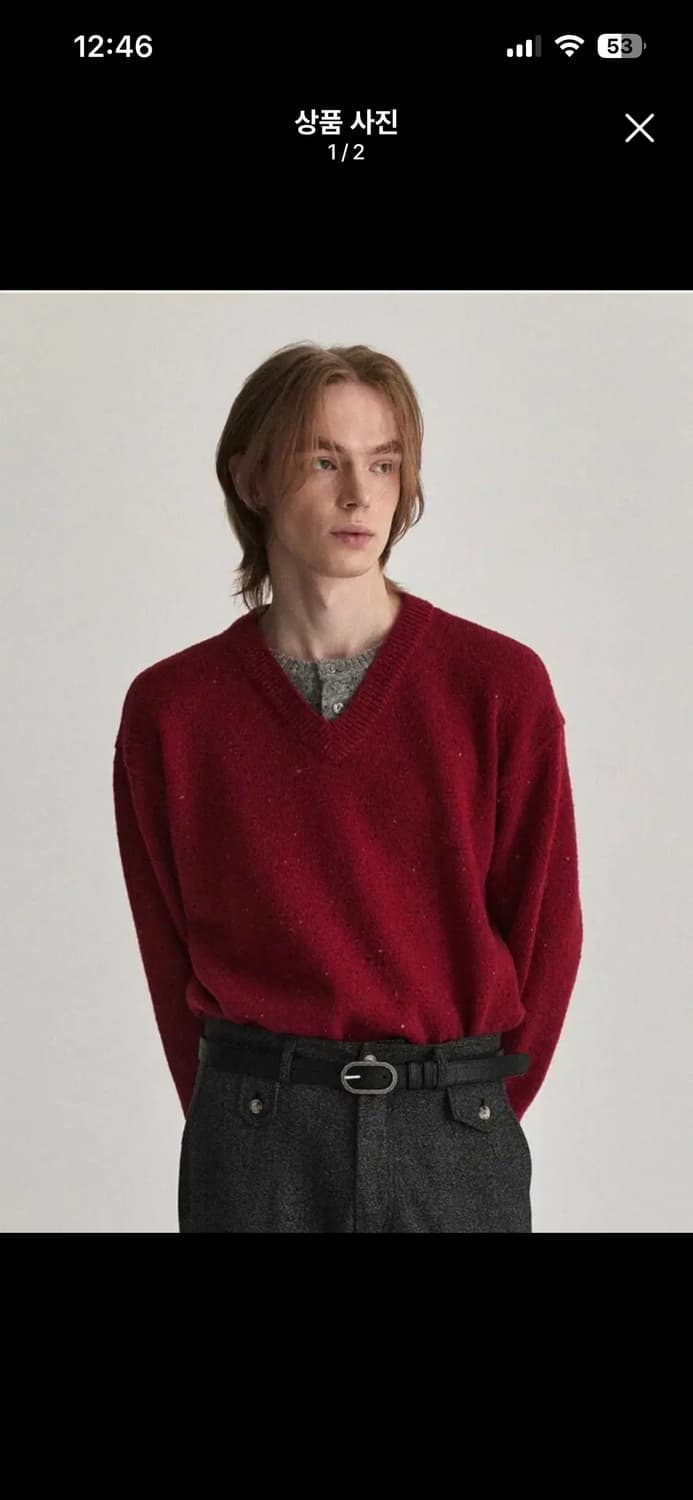 2 웨이비니스 헨리오버 브이넥 니트 레드 그레이 상품이미지1
