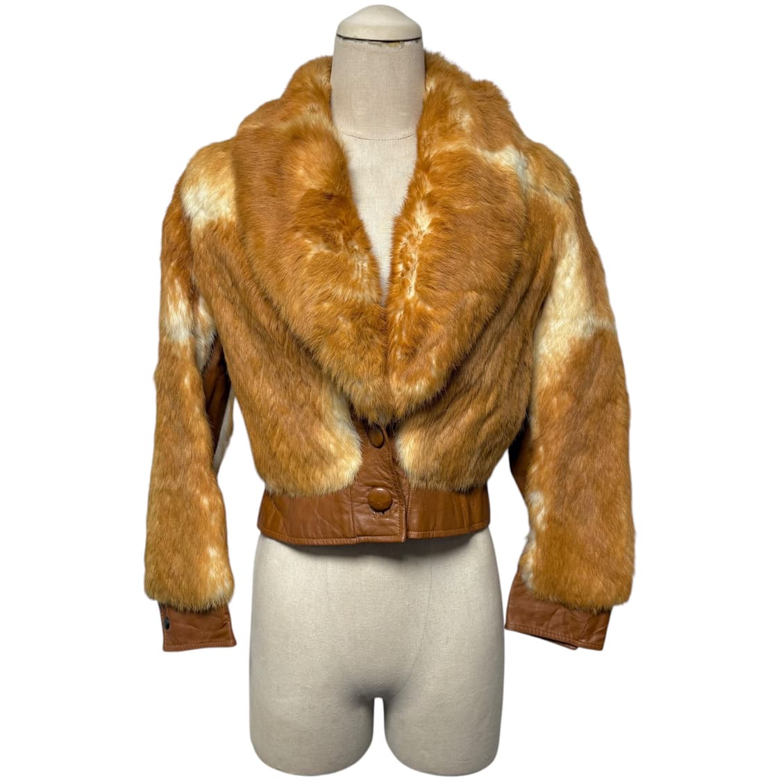 3688 브라운 크롭 가죽 퍼자켓 상품이미지1