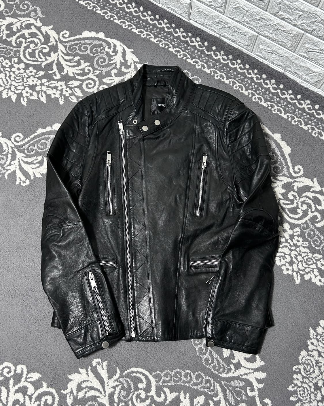 사선 레더 바이커 자켓 상품이미지4