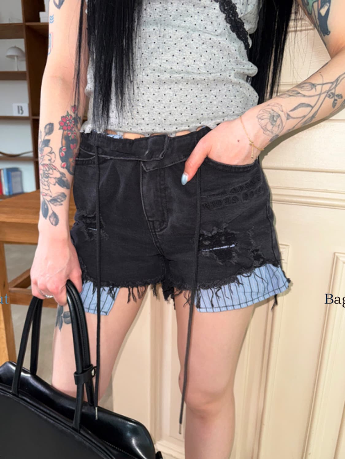 더미스테리어스호텔 LAYERED DENIM SHORTS 2 상품이미지2