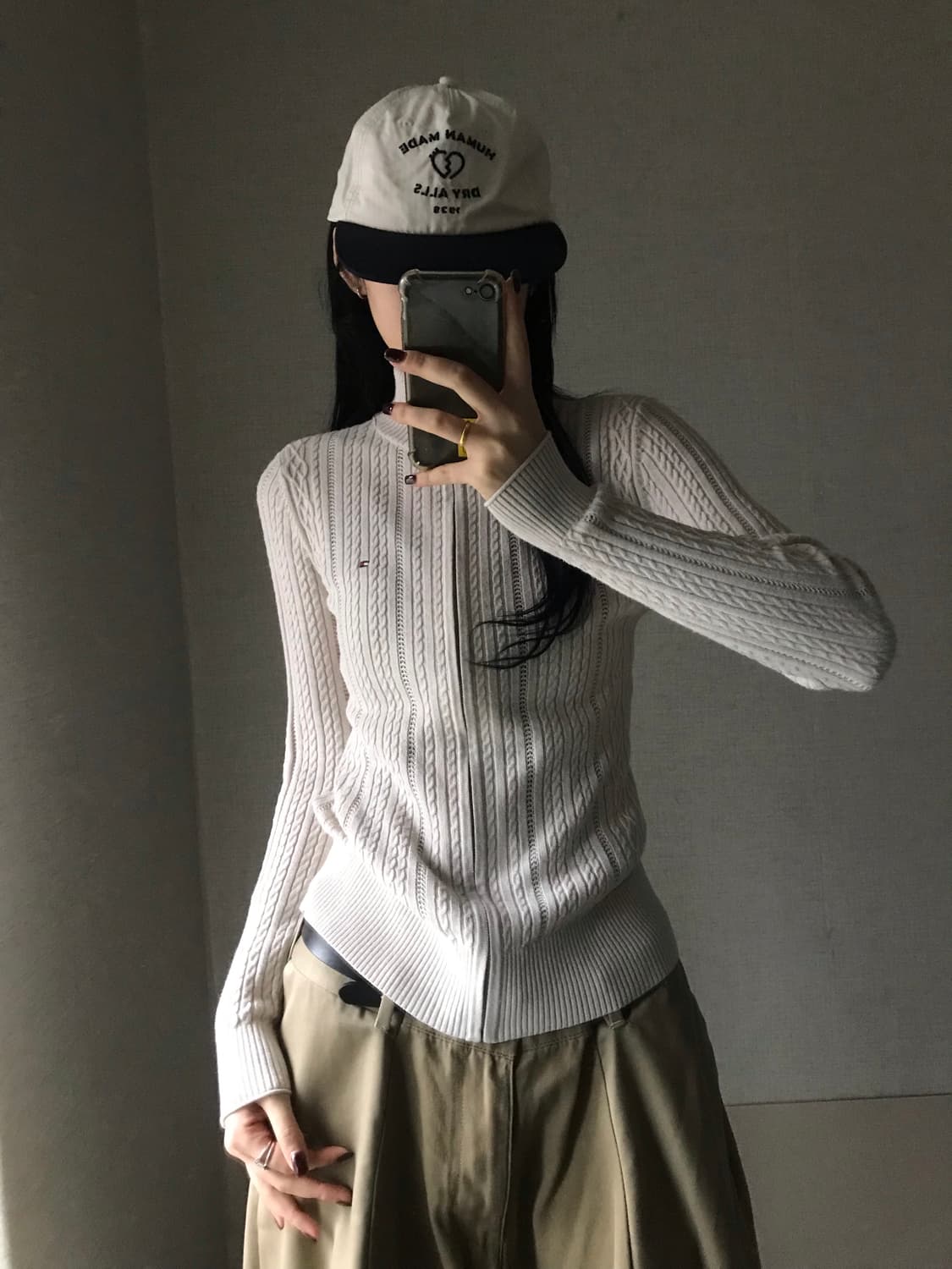 타미힐피거 오트밀 딱붙핏 니트집업 상품이미지4