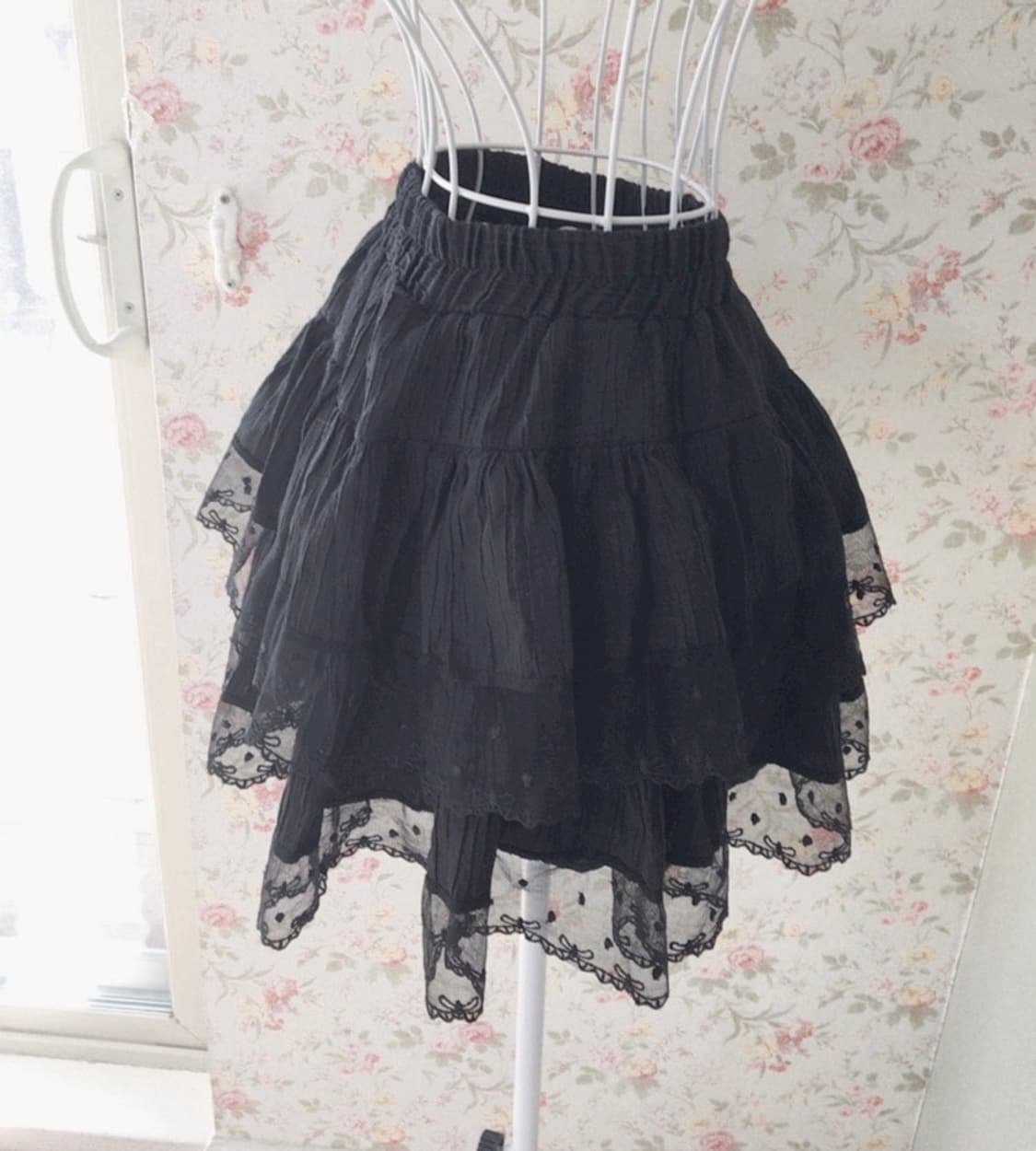 히메갸루🩵발레코어 러블리 리본 도트 레이스 프릴 캉캉 미니 스커트 상품이미지1