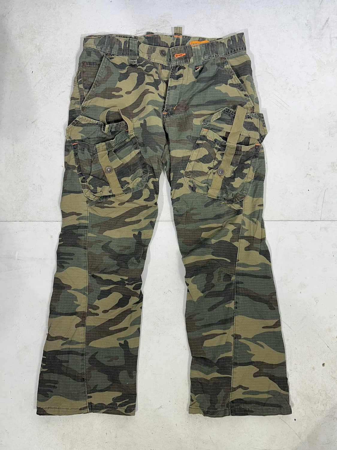 빈티지 베이지 립스타 포켓 디테일 카모 와이드 카고 팬츠 M 상품이미지4