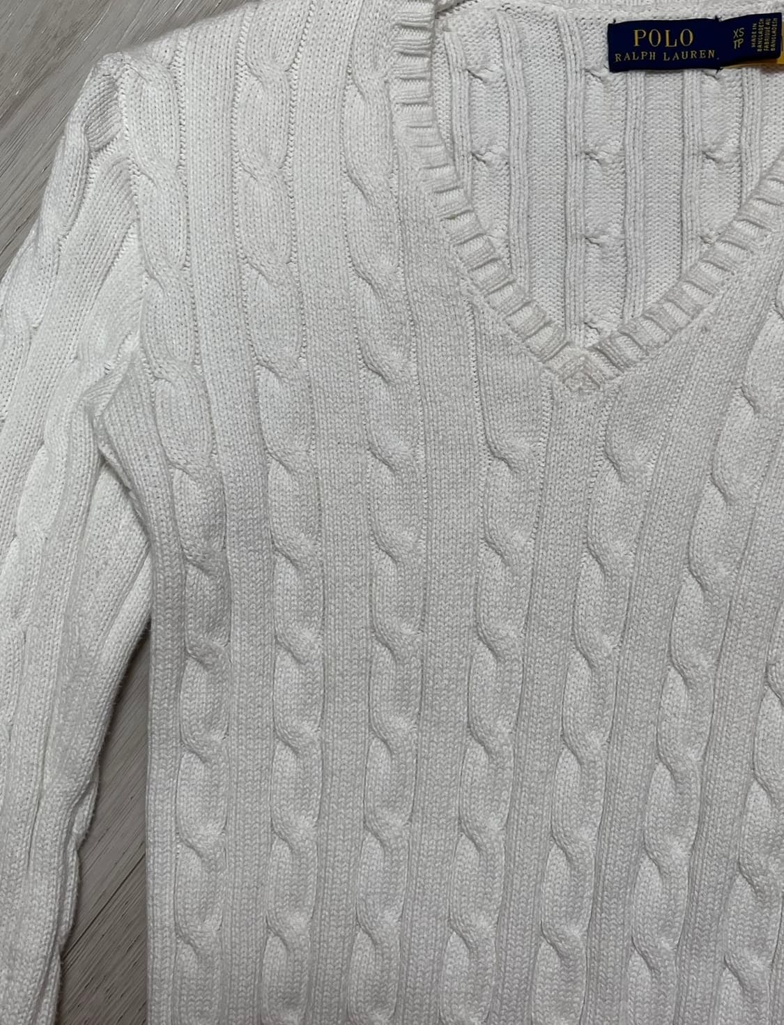 폴로 랄프로렌 화이트 꽈배기 케이블 우먼 브이넥 니트 상품이미지4