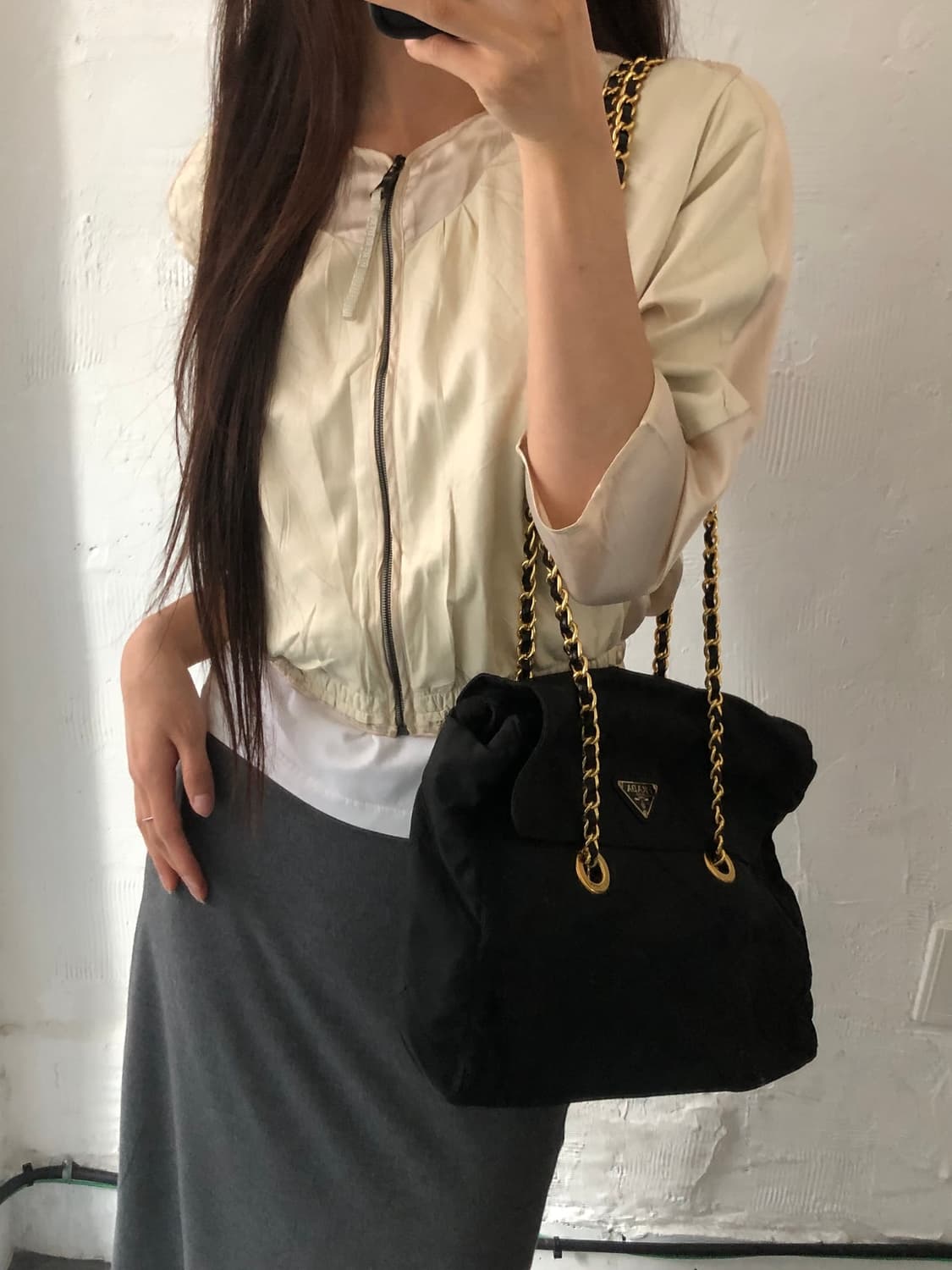 Prada 프라다 블랙 리나일론 퀄팅 체인 숄더백 상품이미지2