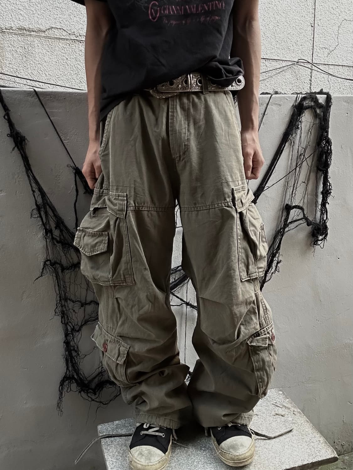 *Rare* 00s Y2K 카키 멀티포켓 와이드 카고팬츠 상품이미지1