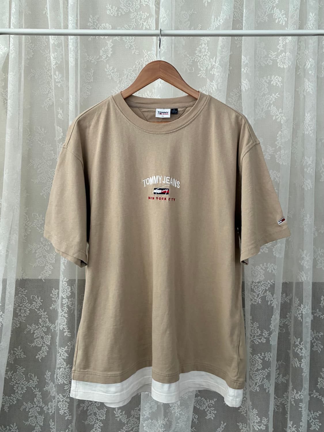 XXL) 타미진스 레이어드 반팔 티셔츠 베이지 상품이미지1