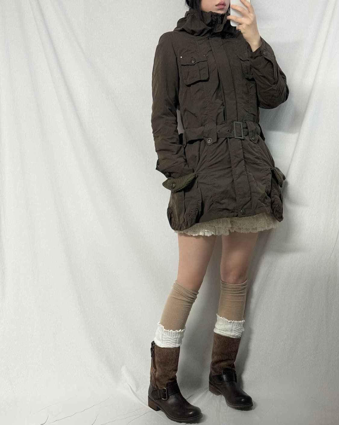 유틸리티 벨티드 하이넥 셔링 자켓 상품이미지3