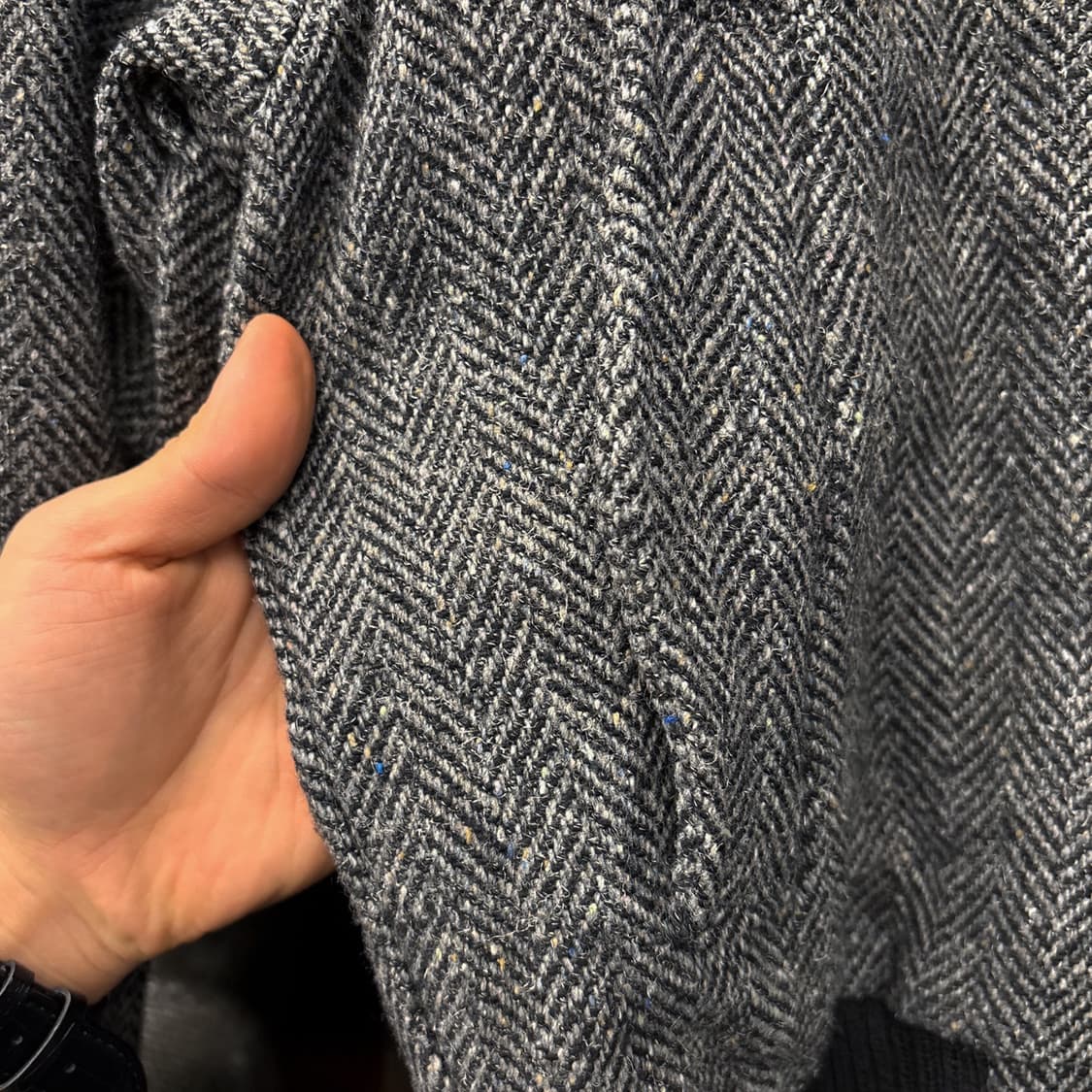 80s John L Blain 트위드 헤링본 패디드 울 블루종 N369 상품이미지5