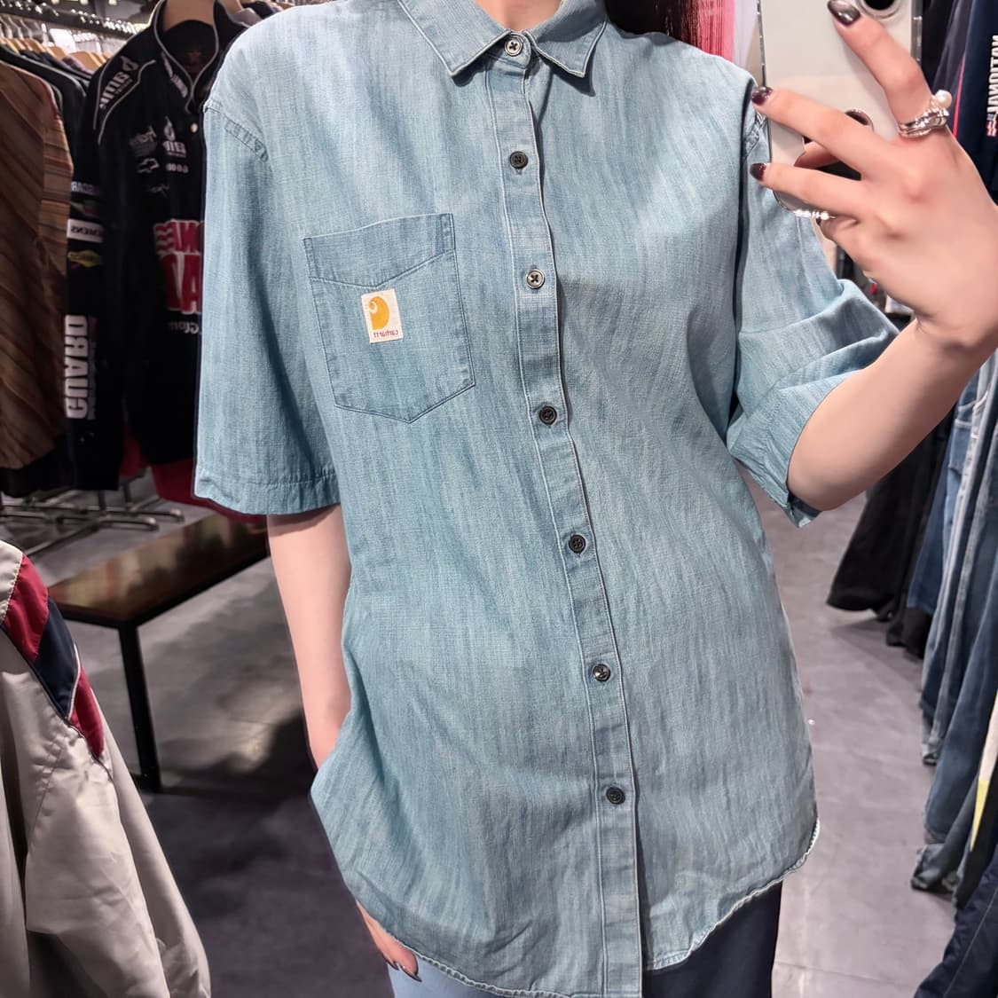 [IM] Carhartt 칼하트 워싱 데님 반팔 셔츠 연청 상품이미지5