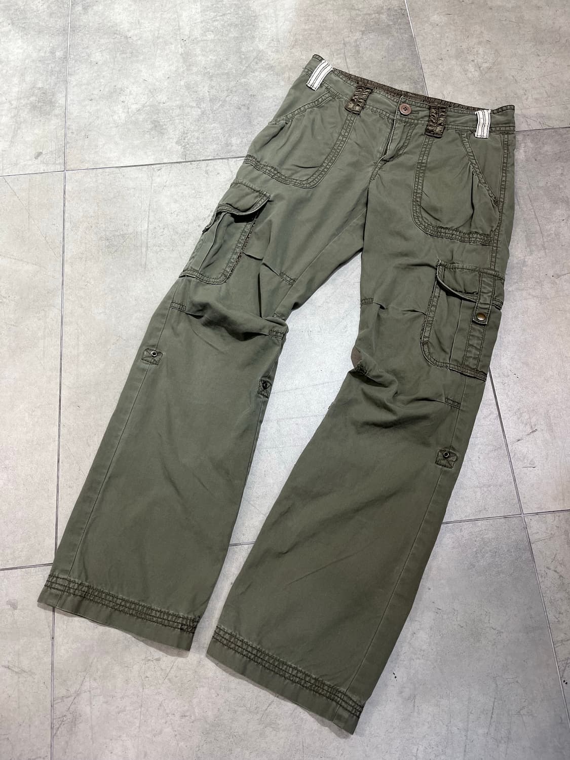 일본 빈티지 카키 세미 부츠컷 카고 팬츠 상품이미지1