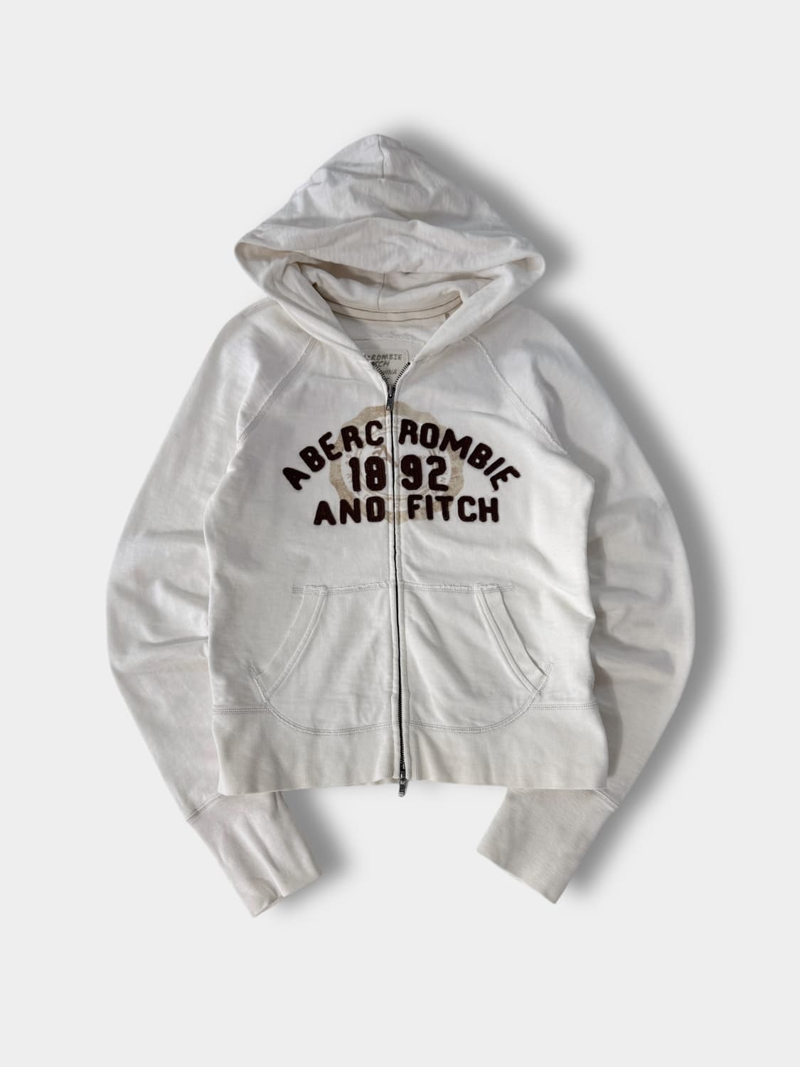 아베크롬비 아이보리 브라운 패치 코튼 후드집업 상품이미지1