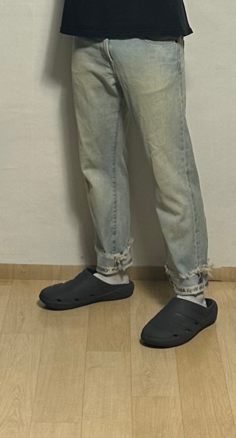 오프화이트 테이프 크롭 데님 팬츠 상품이미지6