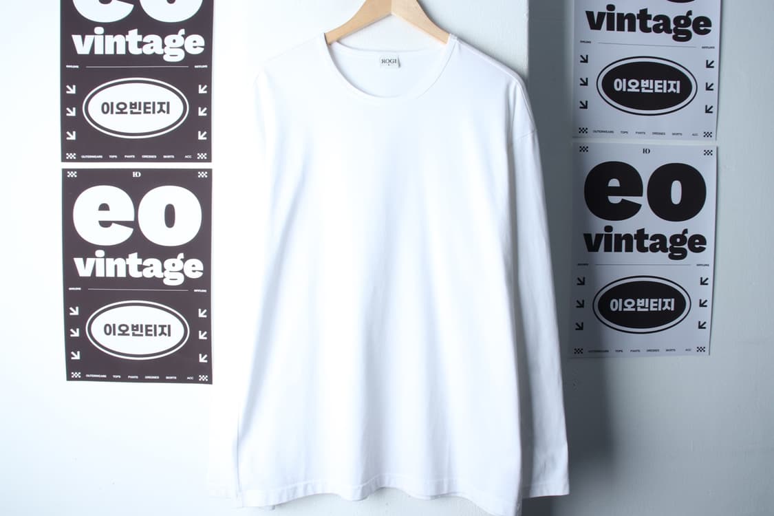 (L-XL) 로기 긴팔티셔츠 루즈핏 화이트 무지 올드스쿨-H33479 상품이미지2