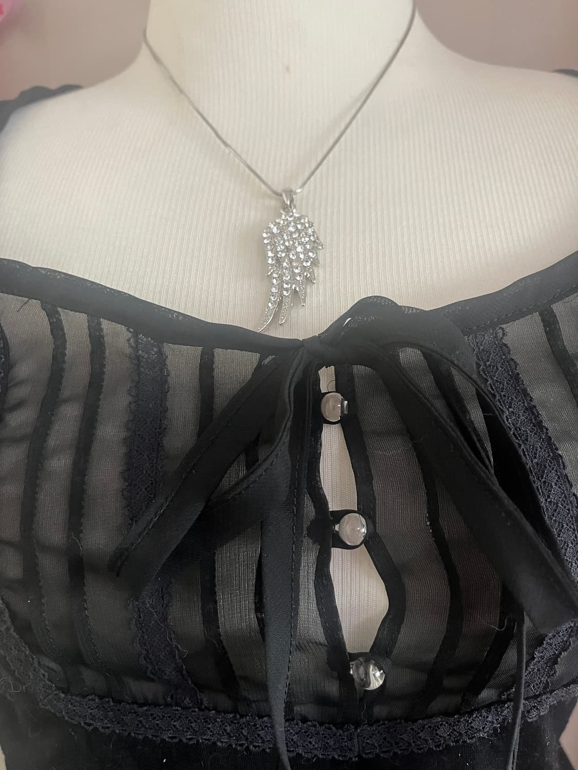 빈티지공겜여주날개목걸이코디세트히메갸루긱시크레이스블라우스큐롯팬츠 상품이미지3