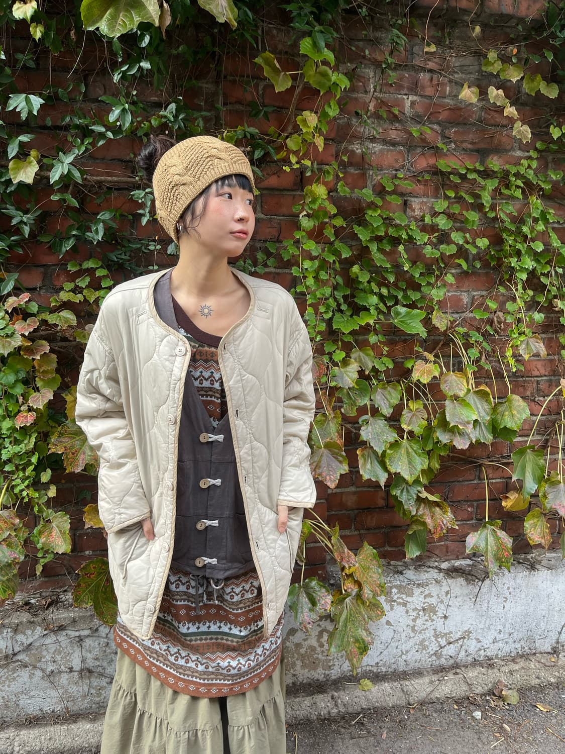 크림 아이보리 퀼팅 아우터 상품이미지3