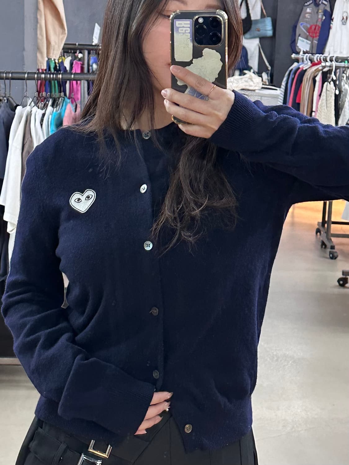 꼼데가르송 화이트 하트 와펜 네이비 가디건 상품이미지2