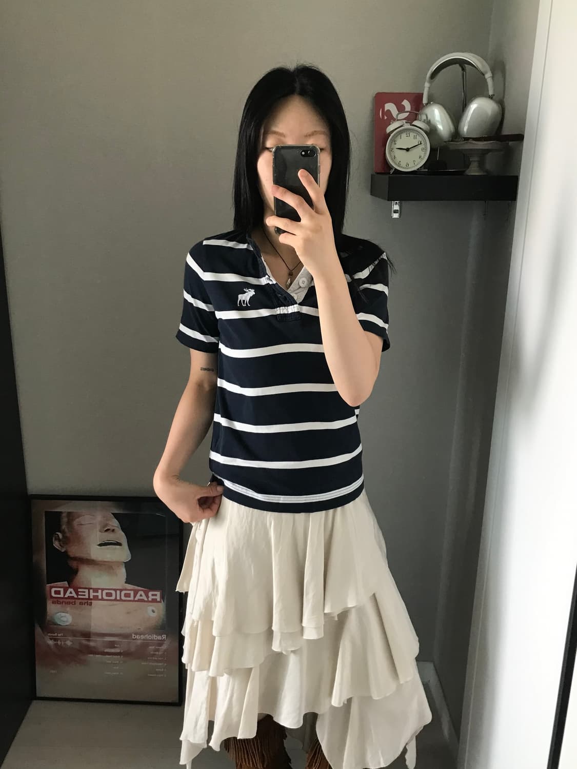 아베크롬비 산양 로고 단가라 버튼 반팔티 상품이미지1