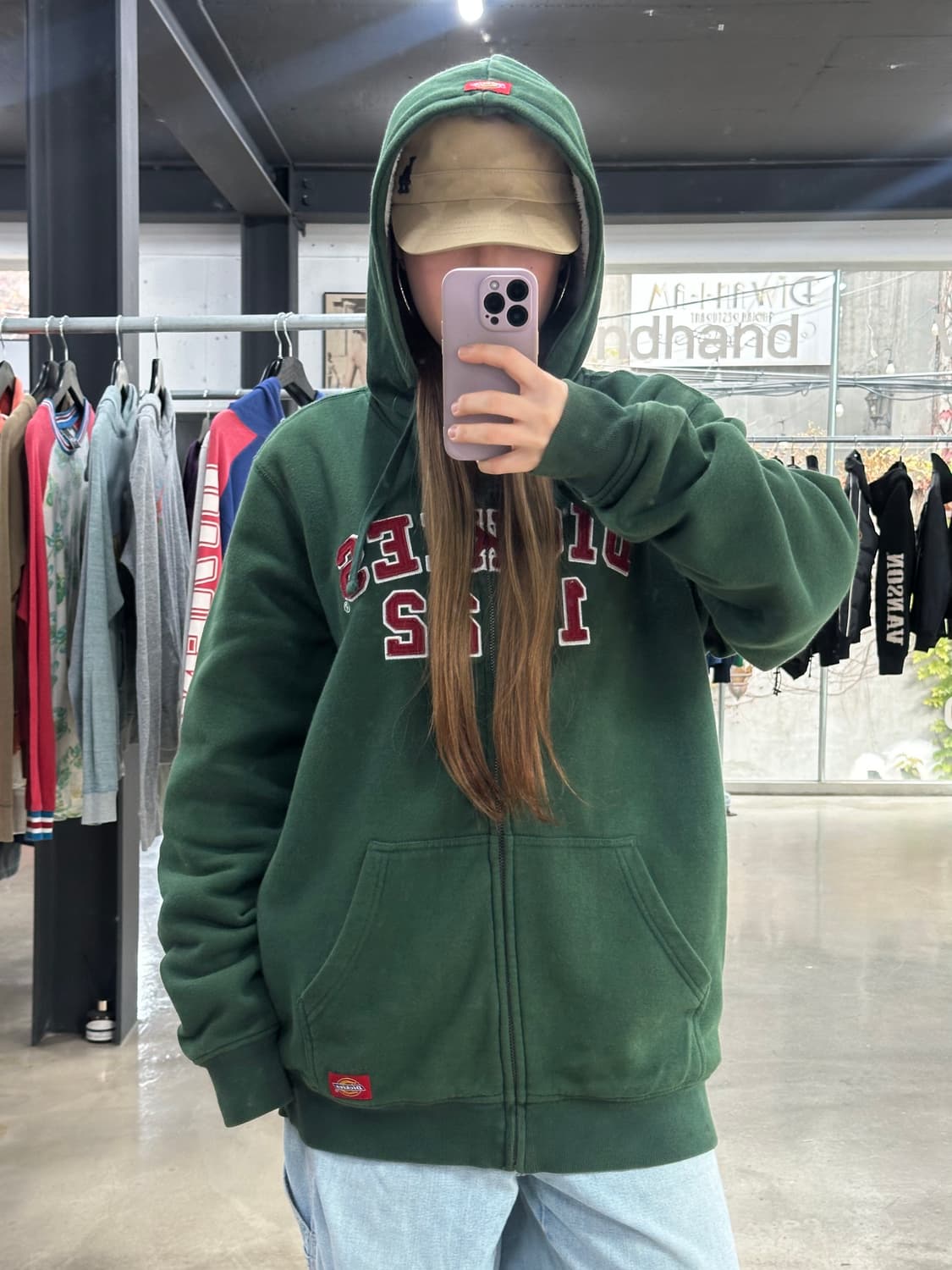 디키즈 자수레터링 후드집업 그린 상품이미지4