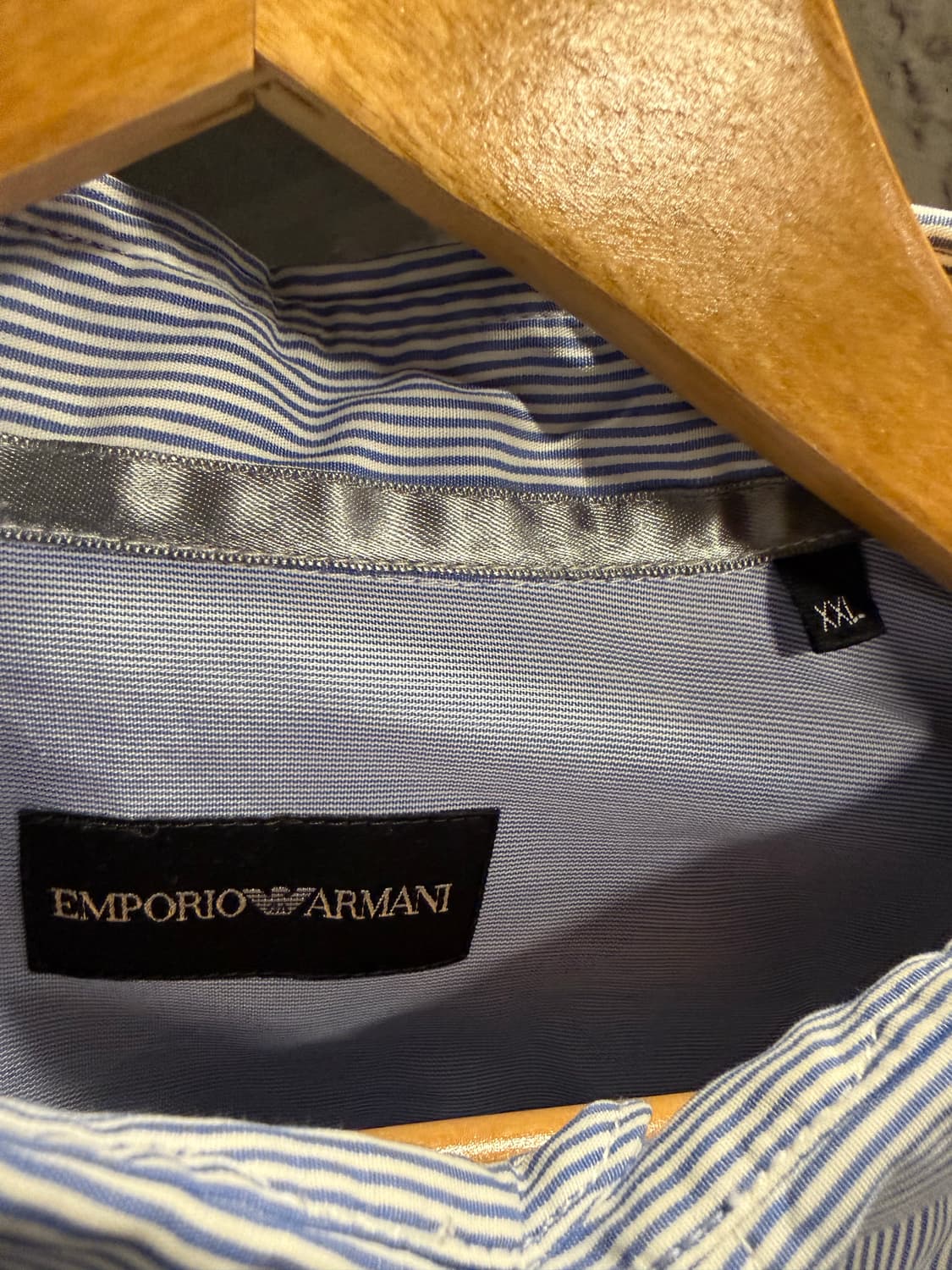 XXL 엠포리오아르마니 ARMANI 투포켓 스트라이프 셔츠 블루 상품이미지6