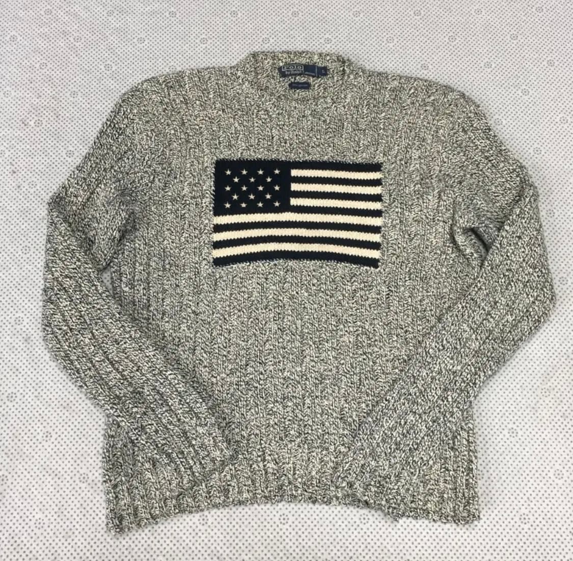 폴로 90s 블랙 앤 그레이 성조기 니트AA08 상품이미지1