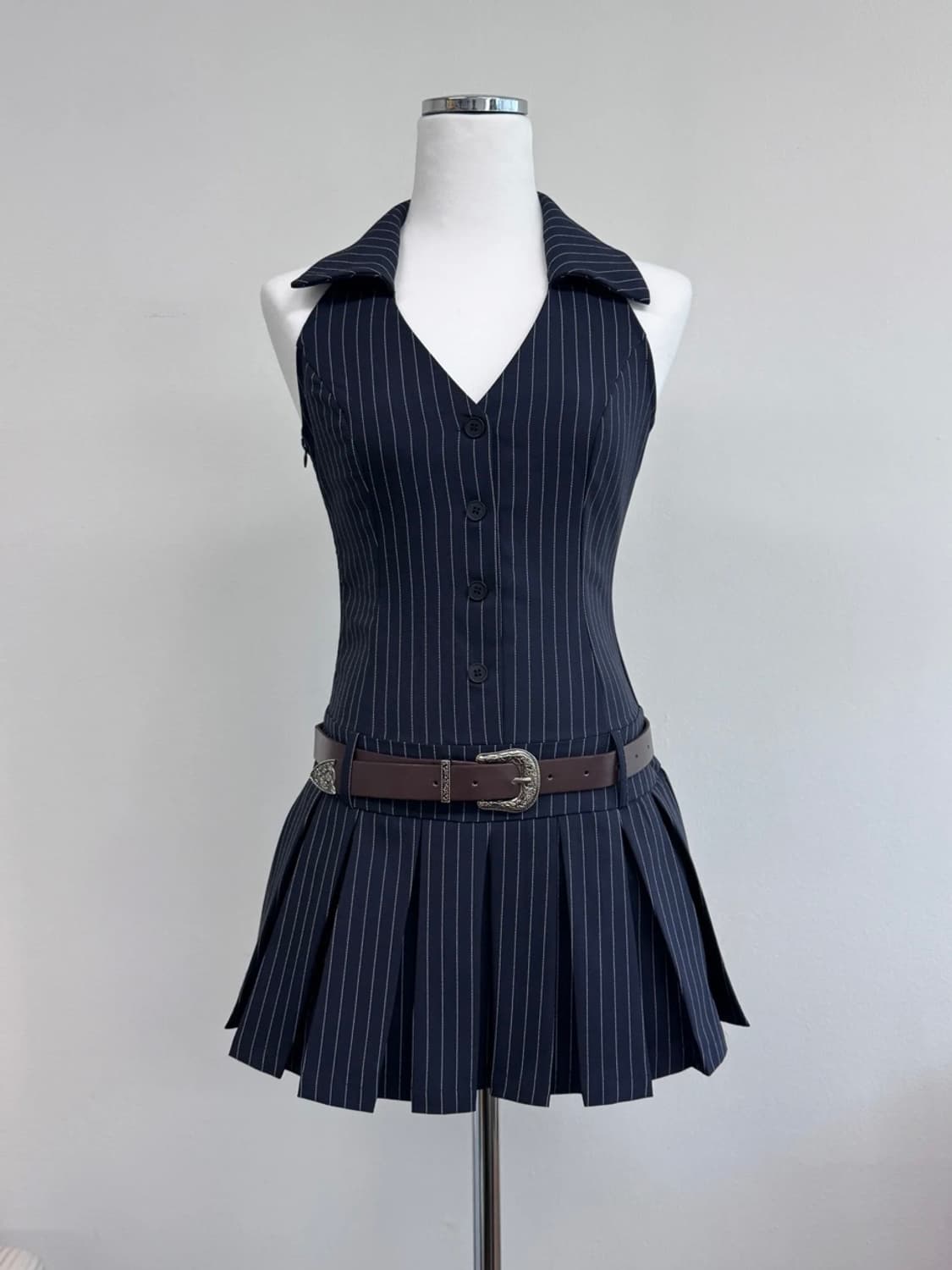 빈티지 스트라이프 홀터넥 원피스 (+벨트 세트) vintage dress 상품이미지5