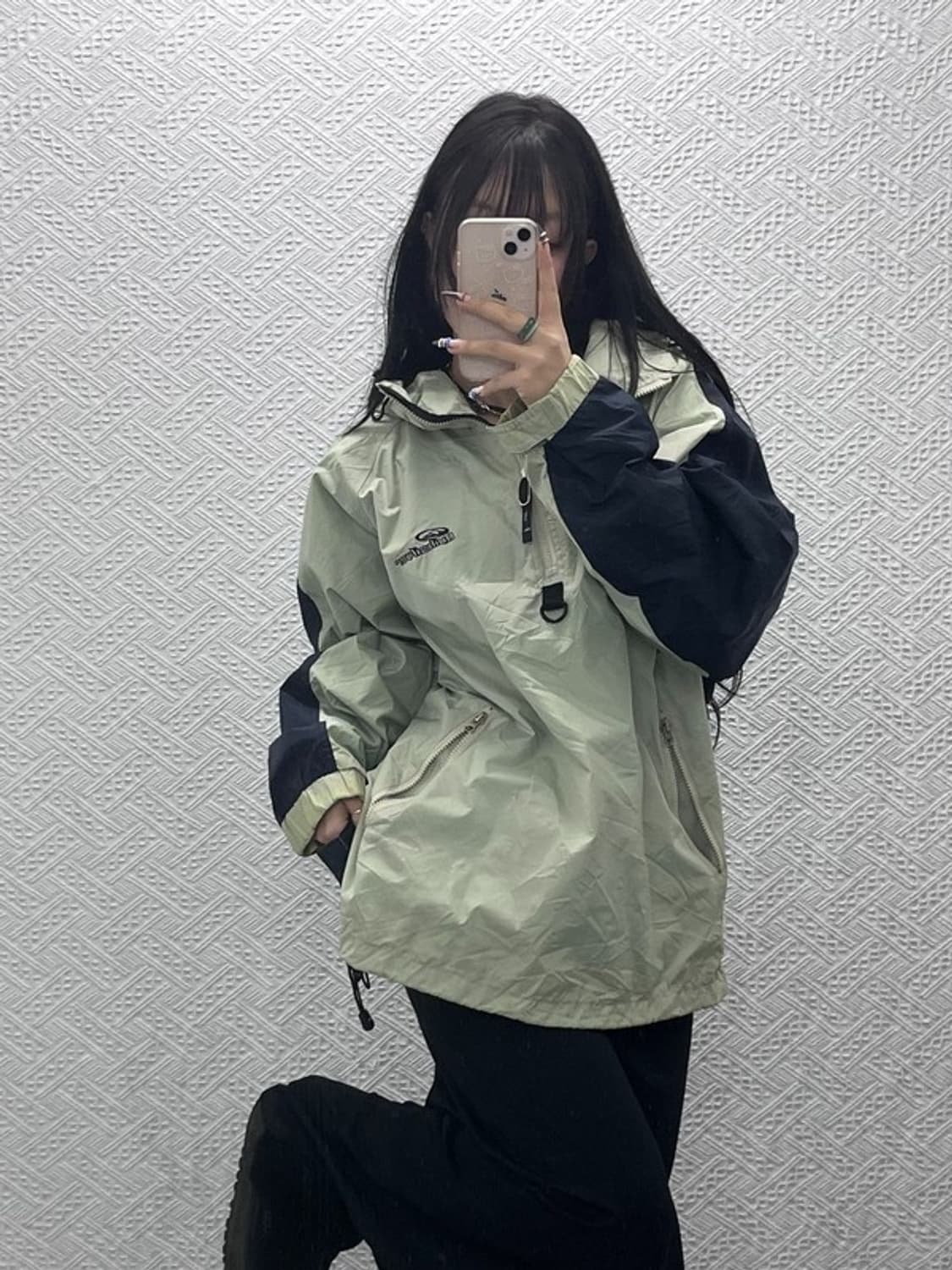 퀵실버 배색 피스타치오그린 아노락 반집업 바람막이 XL C07743 상품이미지1