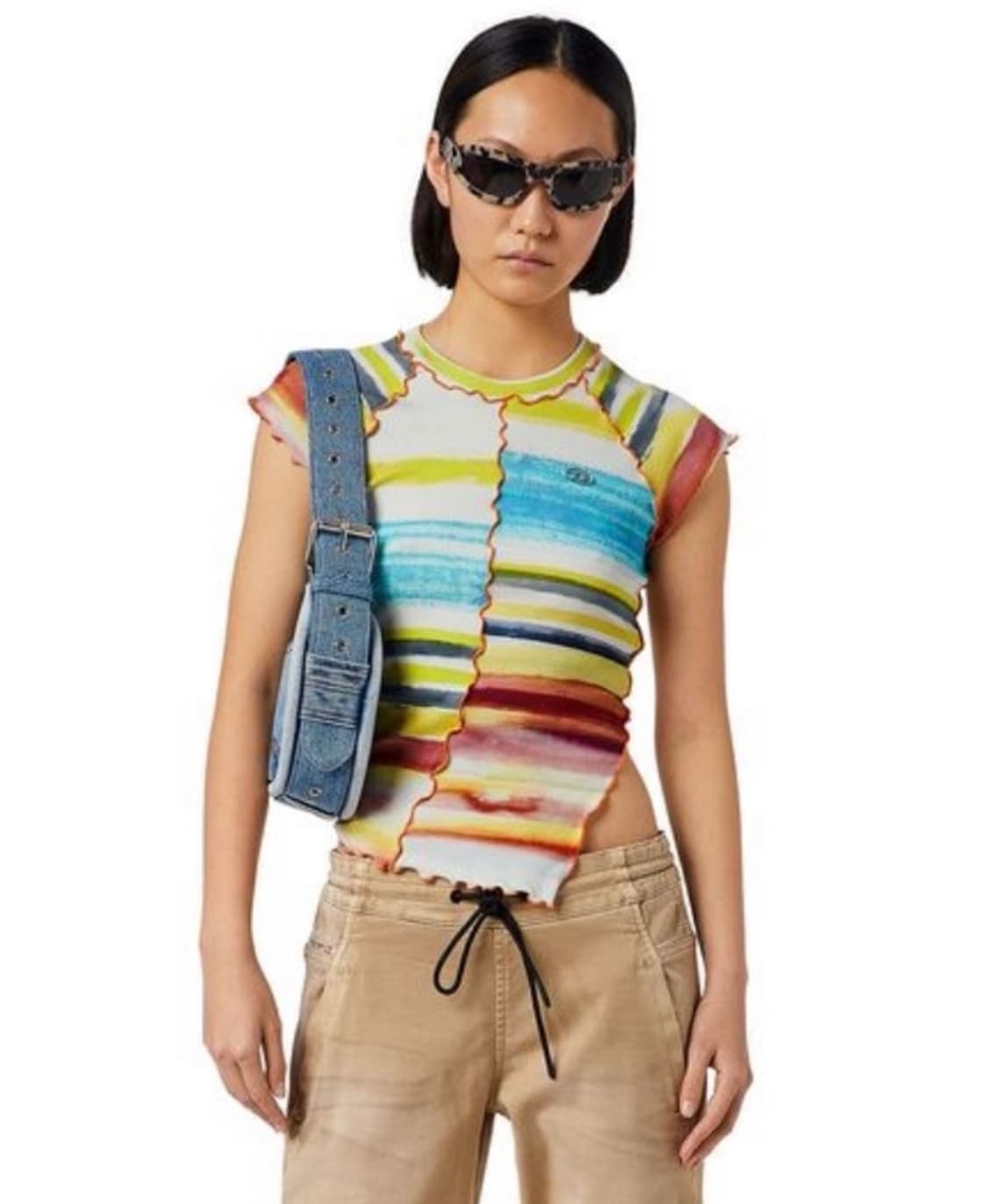 디젤 오벌 D 로고멀티 컬러 스트라이프 티셔츠 (새상품) 상품이미지1