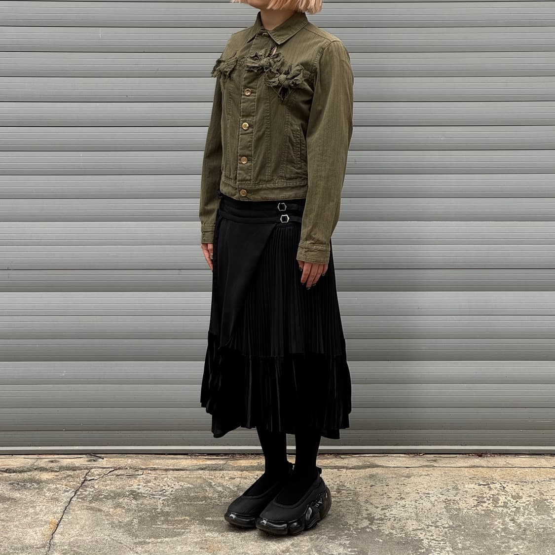 Belt Pleated Midi Black Skirt 상품이미지7