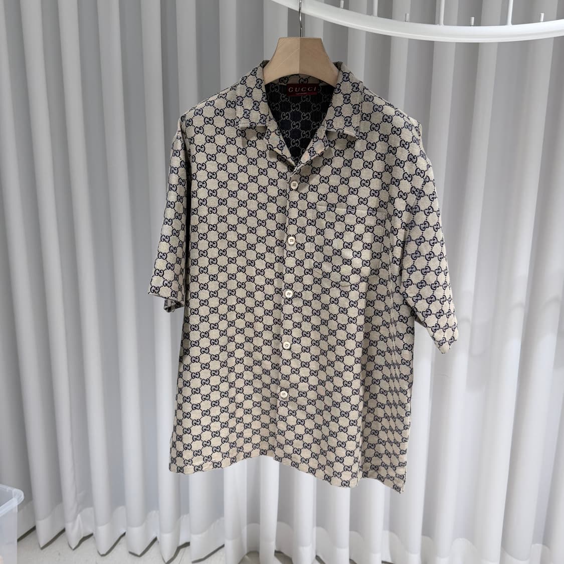 (S/48) / 구찌 GG 모노그램 카라 반팔 셔츠 베이지 상품이미지2