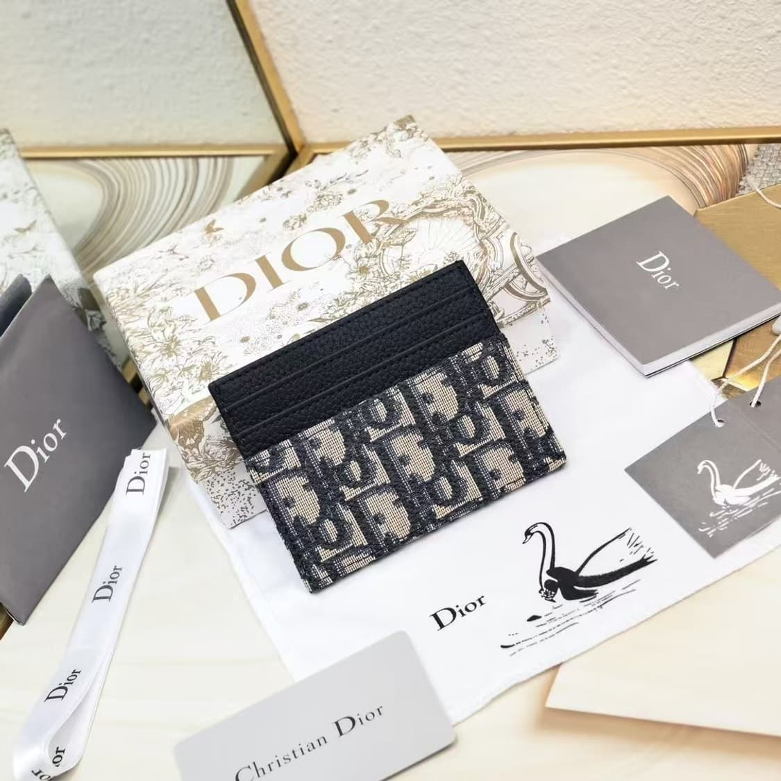 디올 카드 홀더 베이지 & 블랙 디올 오블리크 자카드 상품이미지1