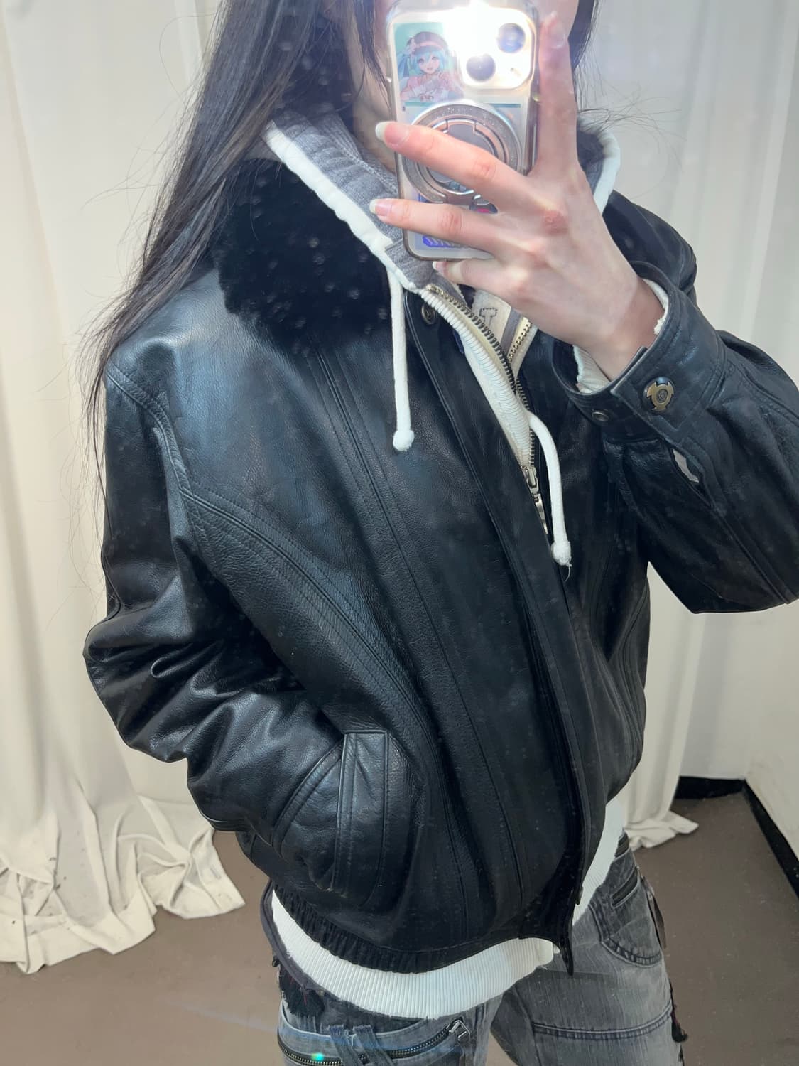 양가죽 퍼 카라 봄버 자켓 상품이미지4