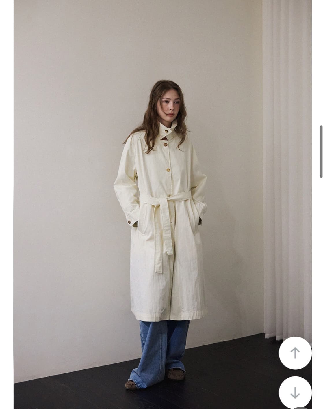 하네 벨티드 롱 트렌치 코트   에크루 (크림 색상) 상품이미지3