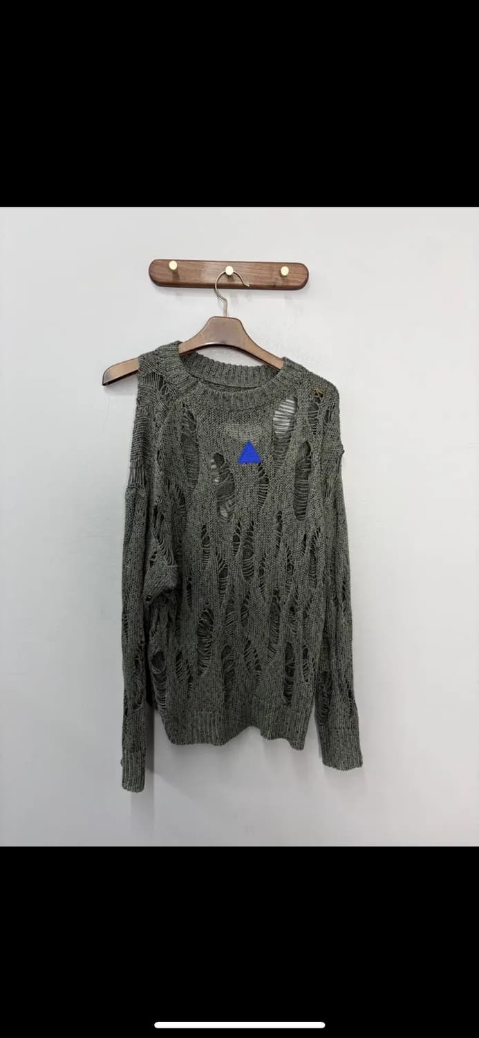 ROARINGWILD 펀칭 데미지 카키 니트 H2317 상품이미지4