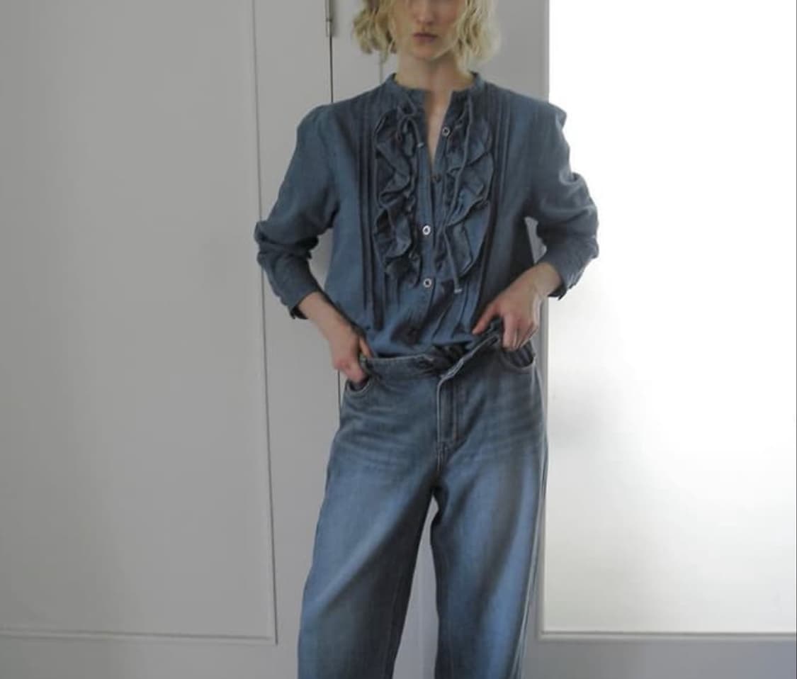 에옹쓰 데님 프릴셔츠 상품이미지1